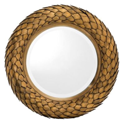 Casa Padrino Luxus Wandspiegel Vintage Messing Durchmesser 60 cm - Wohnzimmer Spiegel