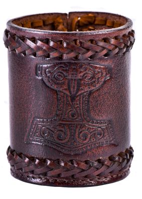 Würfelbecher aus Leder mit geprägtem Thorshammer, braun