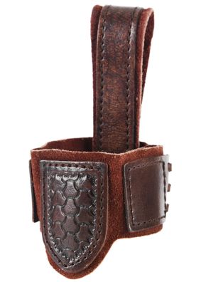 Leder Hornhalter für Trinkhorn, mit Prägung und Wildleder, dunkelbraun