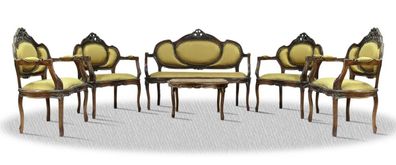 Casa Padrino Barock Salon Set mit Sitzbank 4 Stühlen und Tisch - Barock Salon Möbel