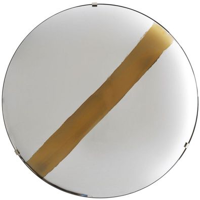 Casa Padrino Luxus Spiegel mit goldenem Streifen Ø 119 cm - Runder konkaver Wandspieg