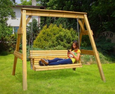 Hollywoodschaukel aus Holz massiv & stabil Schaukelbank Terrasse mit Ketten