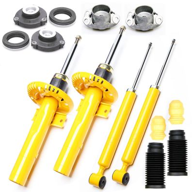 4X SPORT-STOßDÄMPFER Gasdruck VORNE HINTEN + 4 Domlager + Staubkappen - VW POLO