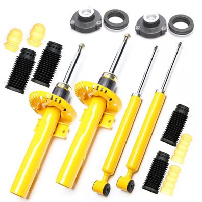 4X SPORT-STOßDÄMPFER Gasdruck VORNE HINTEN + Domlager VA + 4X Staubkappen - POLO