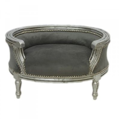 Casa Padrino Barock Hunde & Katzen Sofa Grau / /ilber Hundebett & Katzenbett