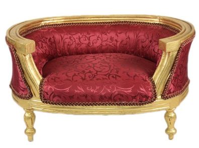 Casa Padrino Barock Hunde & Katzen Sofa Bordeaux Muster / Gold - Hundesessel Sitz Hun