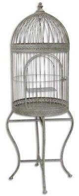 Casa Padrino Jugendstil Vogelkäfig mit Ständer Grau 45 x 45 x H. 120,5 cm - Barock