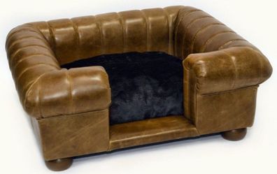 Casa Padrino Luxus Leder Hundebett Vintage Braun / Dunkelbraun / Schwarz 109 x 89 x H