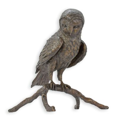 Bronzeskulptur Eule auf Ast Replikat Retro Design Dekoration