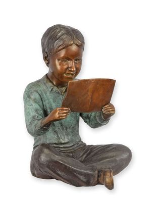 Bronzeskulptur lesendes Kind mit Buch Replikat Retro Design Dekoration