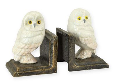 Paar Buchstützen aus Gusseisen in Form von Eulen Replikat Retro Design Dekoration