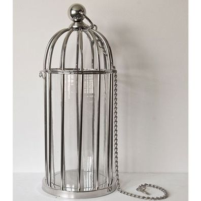 Casa Padrino Luxus Kerzenleuchter Messing vernickelt im Vogelkäfig Design 25 x H. 56