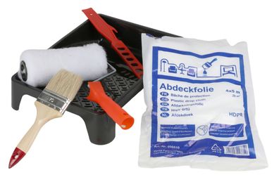 6tlg. Renovier Set Malerset Renovierset Farbrolle Farbwanne Folie Flachpinsel