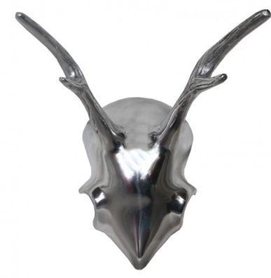 Casa Padrino Designer Geweih Deko Hirsch aus poliertem Aluminium Silber H 24 cm, B 22