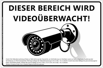 Schild Videoüberwachung 30x20 cm mit DSGVO Hinweis, wetterfest und UV-beständig