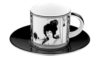 Handgearbeitete Moccatasse aus Porzellan mit einem Motiv von Audrey Beardsley Portrai