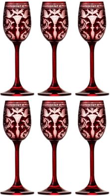 Casa Padrino Luxus Likörglas 6er Set Rot / Silber Ø 5,5 x H. 15 cm - Handgefertigte u