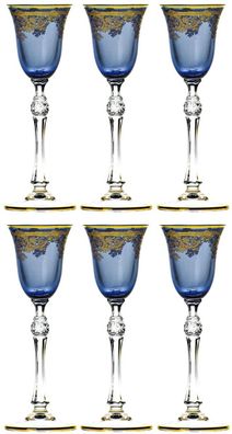 Casa Padrino Luxus Barock Likörglas 6er Set Blau / Gold Ø 6,5 x H. 18,5 cm - Handgefe