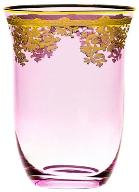 Casa Padrino Luxus Barock Wasserglas 6er Set Rosa / Gold Ø 9 x H. 12 cm - Handgeferti