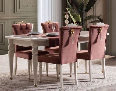 Casa Padrino Luxus Barock Esszimmer Set Rot / Weiß / Gold - 1 Esstisch & 6 Esszimmers