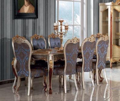 Casa Padrino Luxus Barock Esszimmer Set Blau / Silber - 1 Esstisch & 8 Esszimmerstühl