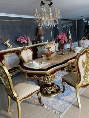 Casa Padrino Luxus Barock Esszimmer Set - 1 Esstisch & 8 Esszimmerstühle - Handgefert