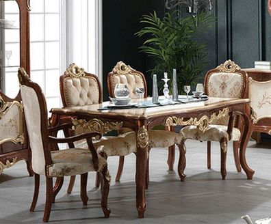 Casa Padrino Luxus Barock Esszimmer Set Cremefarben / Braun / Gold - 1 Barock Esstisc