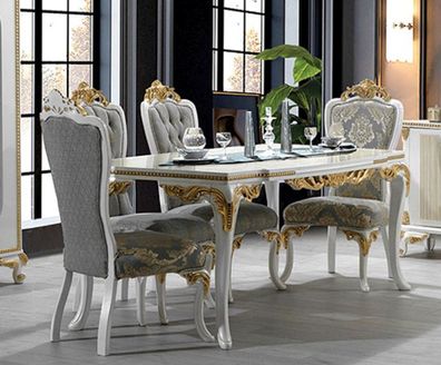 Casa Padrino Luxus Barock Esszimmer Set Grau / Weiß / Gold - 1 Barock Esstisch & 6 Ba