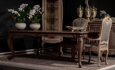 Casa Padrino Luxus Barock Esszimmer Set Braun / Grau / Naturfarben - 1 Barock Esstisc