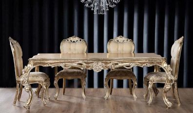 Casa Padrino Luxus Barock Esszimmer Set Beige / Gold / Antik Gold - 1 Barock Esstisch