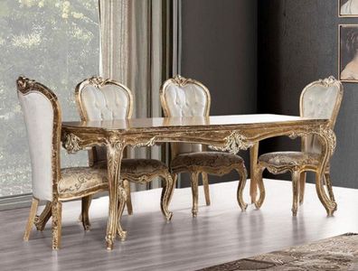 Casa Padrino Luxus Barock Esszimmer Set Weiß / Gold / Antik Gold - 1 Barock Esstisch
