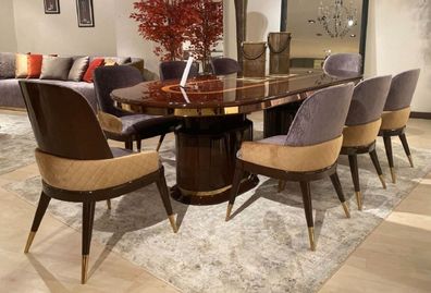 Casa Padrino Luxus Esszimmer Set Lila / Beige / Dunkelbraun / Gold - 1 Esstisch & 8 E