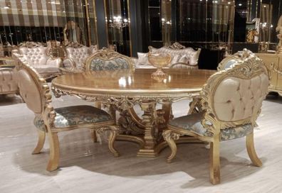 Casa Padrino Luxus Barock Esszimmer Set Türkis / Rosa / Gold - 1 Barock Esstisch & 4