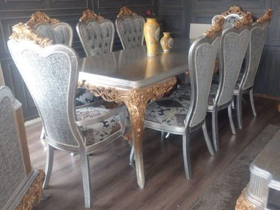 Casa Padrino Luxus Barock Esszimmer Set Blau / Weiß / Silber / Kupfer - 1 Barock Esst
