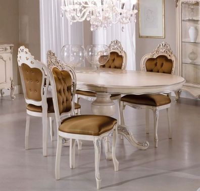 Casa Padrino Luxus Barock Esszimmer Set Braun / Cremefarben / Silber - 1 Barock Essti