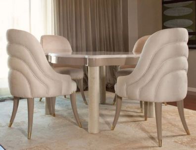 Casa Padrino Luxus Esszimmer Set Cremefarben / Taupe / Grau / Gold - 1 Marmor Esstisc