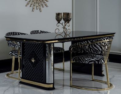 Casa Padrino Luxus Art Deco Esszimmer Set Schwarz / Gold - 1 Esstisch & 6 Esszimmerst