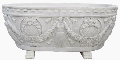 Casa Padrino Luxus Barock Badewanne Weiß 198 cm - Freistehende Marmor Badewanne - Bad