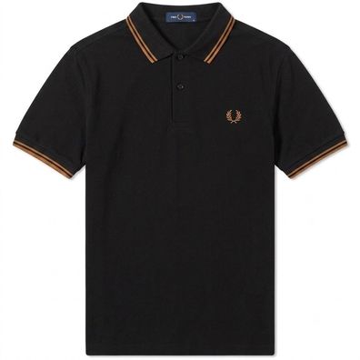 Fred Perry Poloshirt T-shirt Kurzarm Polohemd Herren Schwarz / Dark Caramel