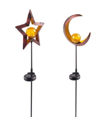 Solar Metall-Gartenstecker 95cm LED Glaskugel Gartendeko Stern oder Mond