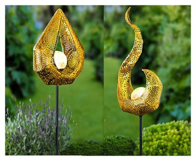 Solar Metall-Gartenstecker 78cm LED Glaskugel Gartendeko Flamme oder Tropfen