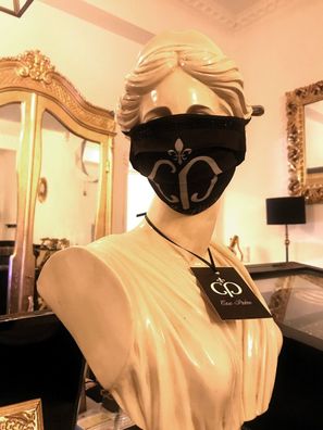 Casa Padrino Bling Bling Maske Schwarz / Silber - CP Maske mit schwarzen Glitzerstein