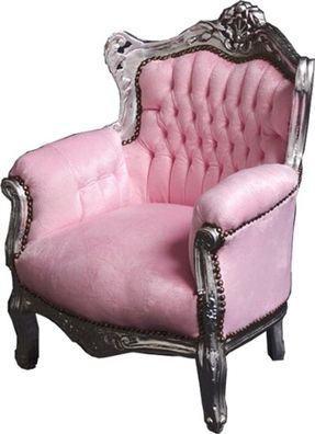 Casa Padrino Barock Kinder Sessel Rosa/Silber - Tron