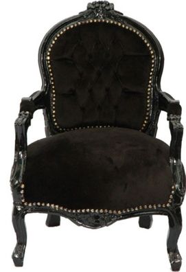 Casa Padrino Barock Kinder Stuhl Schwarz/Schwarz - Armlehnstuhl