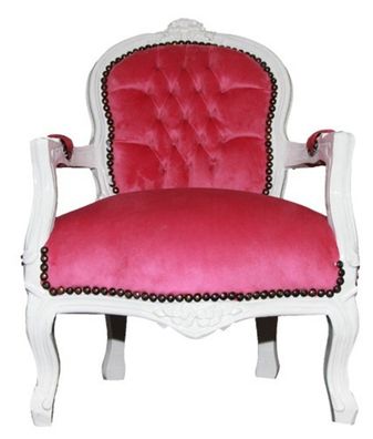 Barock Kinder Stuhl Rosa/Weiß - Armlehnstuhl