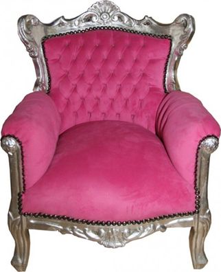 Casa Padrino Barock Kinder Sessel / Thron Rosa/Silber