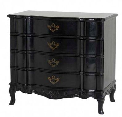 Luxus Barock Kommode in Schwarz mit 4 Schubladen Höhe 101 cm, Breite 110 cm, Tiefe 61