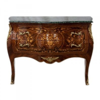 Casa Padrino Barock Kommode Braun Intarsien mit Marmorplatte 100cm