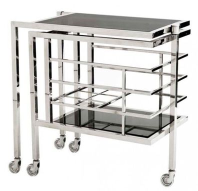 Casa Padrino Luxus Bar Trolley Servierwagen aus Edelstahl und Glas 77 x 42 x H. 77 cm