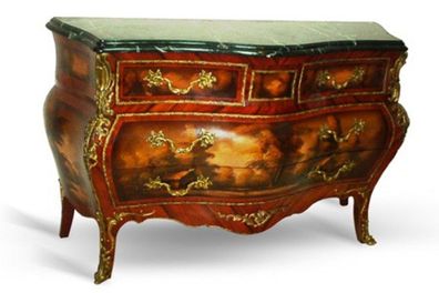 Casa Padrino Barock Kommode mit Marmorplatte Mahagoni Braun Stilleben mit goldenen Me
